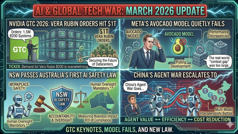 Nvidia’s $1 Trillion AI Order Book, Meta’s Quietly Failing Model, Australia’s First AI Workplace Law, and the Open-Source Agent War Going Global